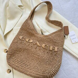 Coach Brooklyn 28 Woven Shoulder Bag Beige Woven Hobo Bag